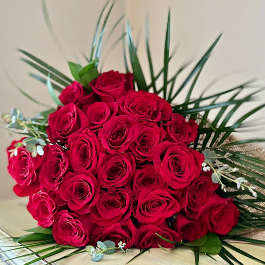 Large bouquet of red roses as featured in the Love Story product